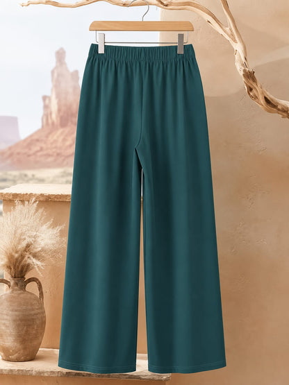 Women's Plus Size Leaf Print Top & Wide-Leg Pants Set