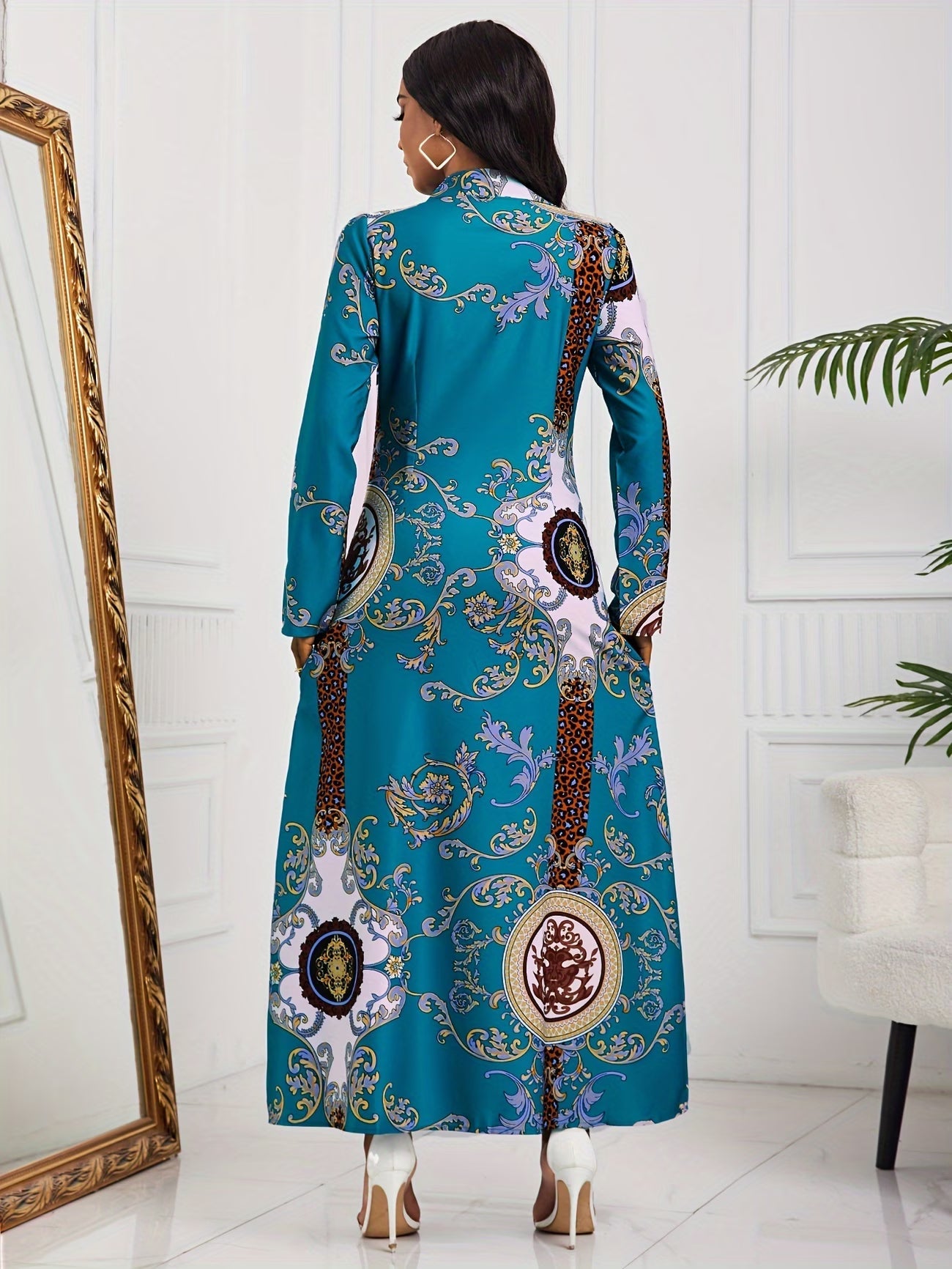 Tribal Print Lapel Button-Front Dress
