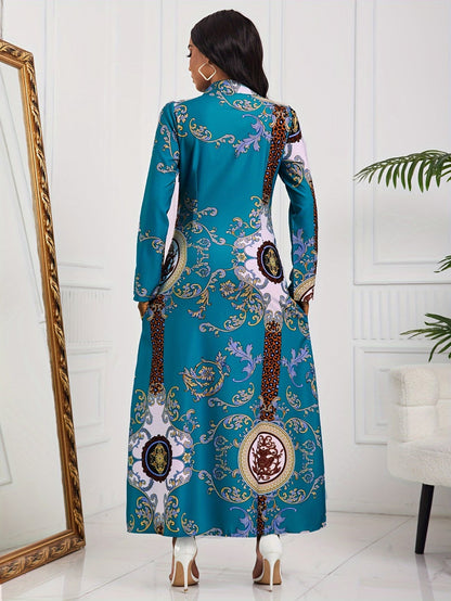 Tribal Print Lapel Button-Front Dress
