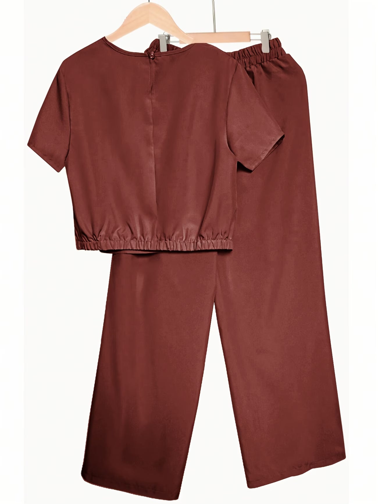 Women's Solid Color Short Sleeve Top & Wide-Leg Pants Co-Ord Set