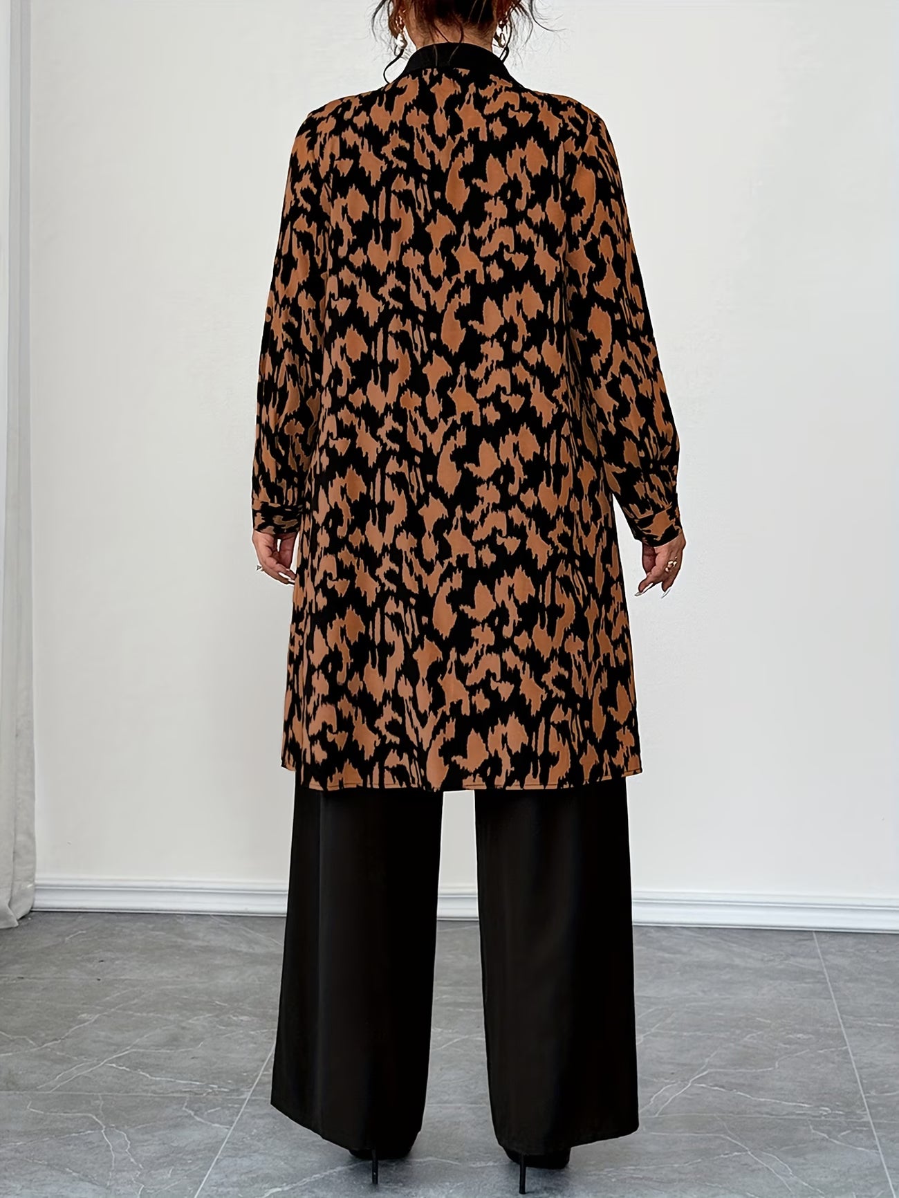Women's Elegant Patchwork Cardigan, Mid-Length Shirt & Straight-Leg Trousers Set