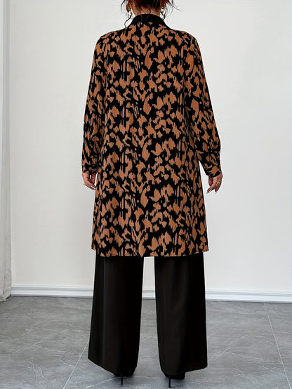 Women's Elegant Patchwork Cardigan, Mid-Length Shirt & Straight-Leg Trousers Set