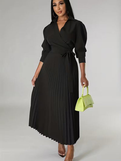 Women’s High-Waisted Polo Collar Dress | Casual Pleated Comfort Dress for Daily Wear