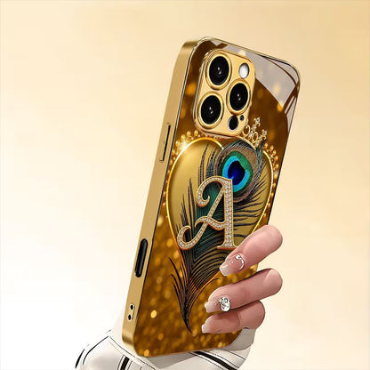 Luxury Golden Peacock Feather Glass Case for iPhone 📱✨