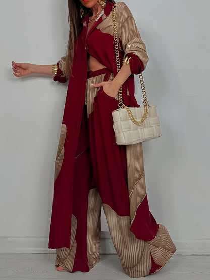 Women's Printed Long Shirt & Relaxed Pants Two-Piece Set