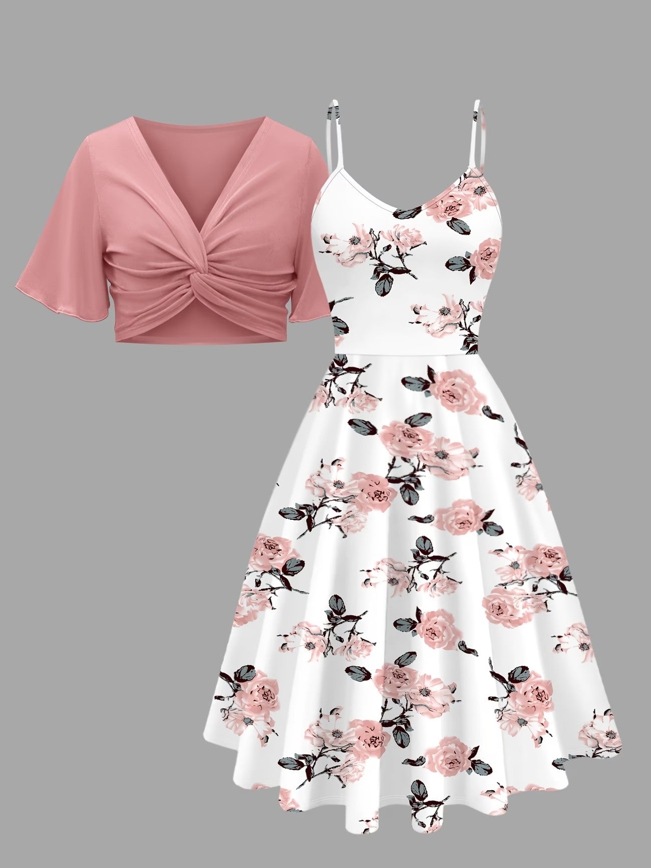 Girls Floral Dress & Cardigan 2-Piece Set