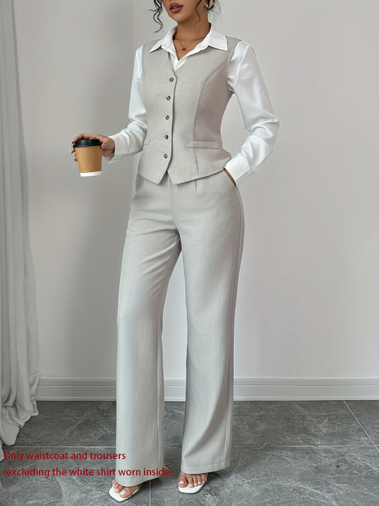 Women's Sleeveless Waist-Cinched Vest & Wide-Leg Pants Two-Piece Set