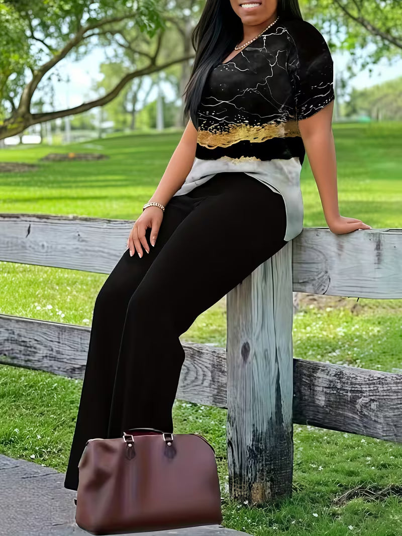 LuxePrint V-Neck Co-Ord Set