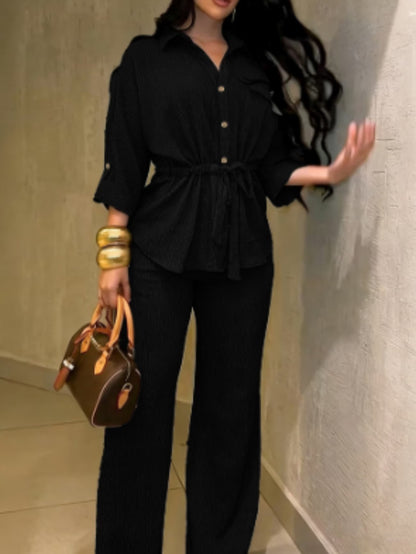 Chic Drawstring Wide-Leg Co-Ord Set