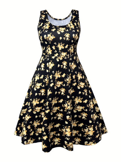 Plus Size Women Elegant Lace Coat & Printed Vest Dress 2-Piece Outfit Set