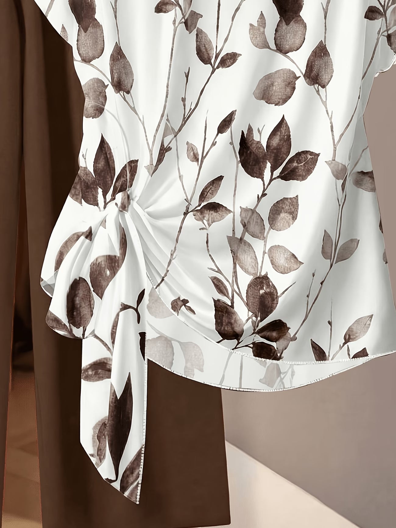 Women's Floral Print Tie-Front Shirt & Wide-Leg Pants Two-Piece Set