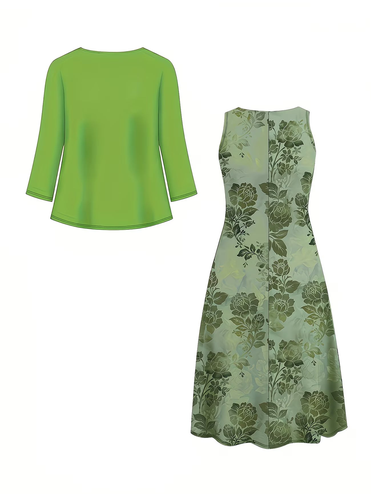 Women's Botanical Print Dress & Tie-Front Cardigan Two-Piece Set