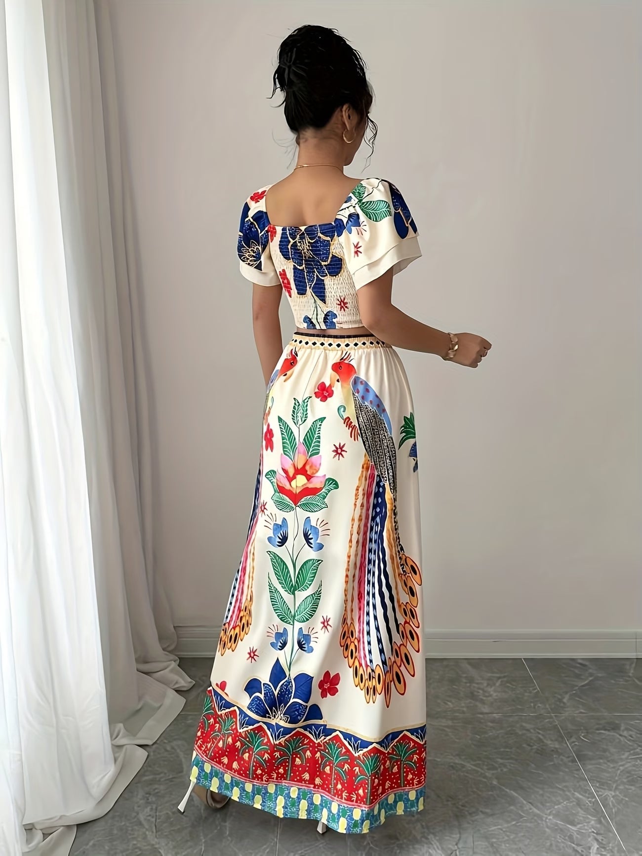 Women Summer Floral Top + Long Skirt Set