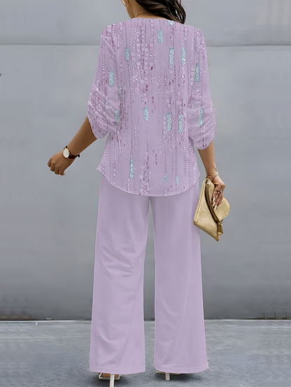 Printed V-Neck Lounge Set