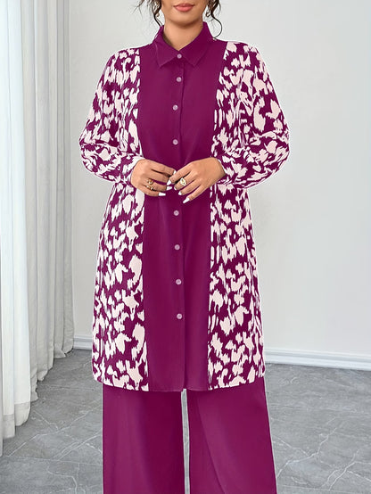 Women's Elegant Patchwork Cardigan, Mid-Length Shirt & Straight-Leg Trousers Set