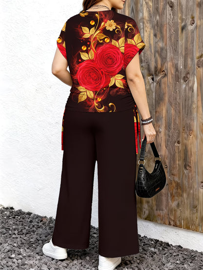 Women's Minimalist Print Top & Loose Pants Two-Piece Set