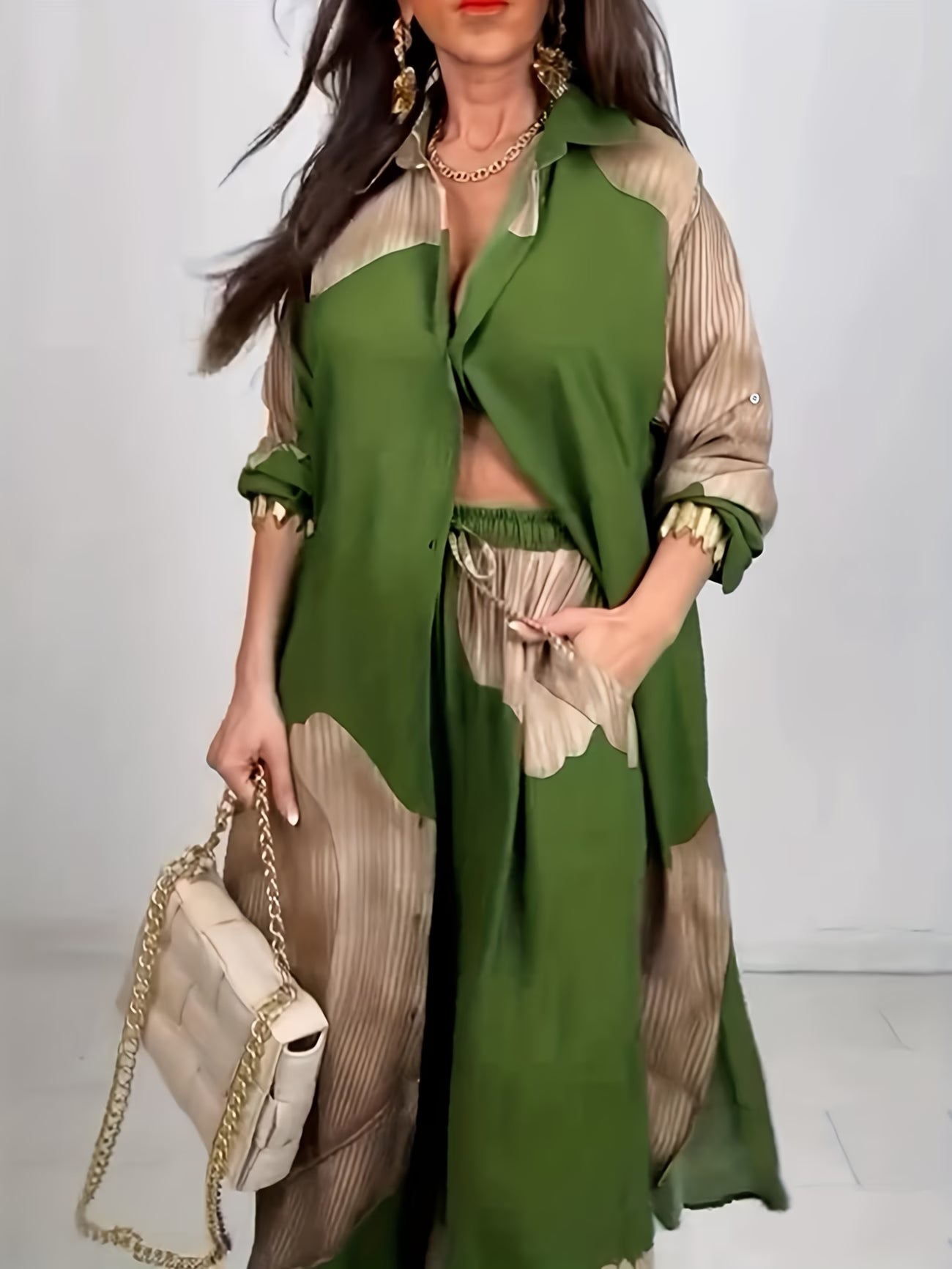 Women's Printed Long Shirt & Relaxed Pants Two-Piece Set