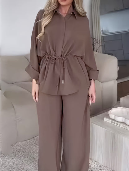 Chic Drawstring Wide-Leg Co-Ord Set