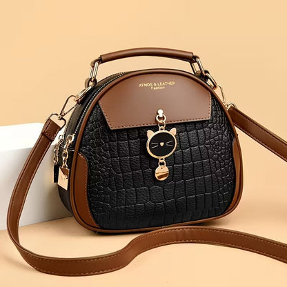 Blue Plaid Round Crossbody Bag for Women | Korean Style Faux Leather Shoulder Purse
