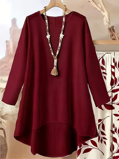 Elegant Leaf Print High-Low Co-Ord Set