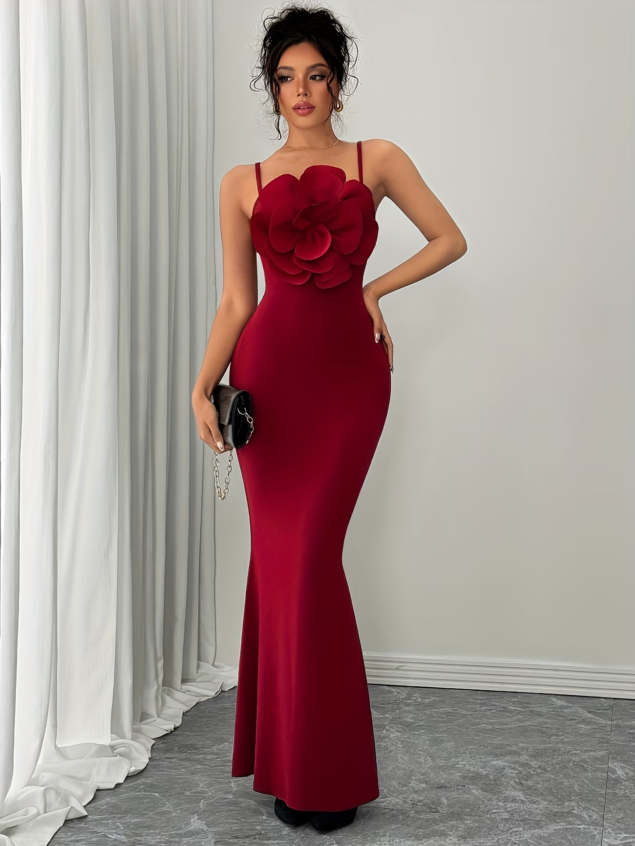 Women's Elegant 3D Floral Statement Maxi Dress