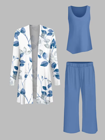 Women’s 3pcs Printed Cardigan, Vest & Pants Set