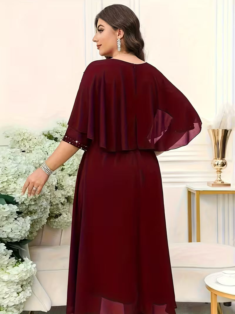 Plus Size Women’s Elegant Rhinestone Collar Dress