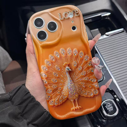 Luxury Golden Peacock Feather Glass Case for iPhone 📱✨