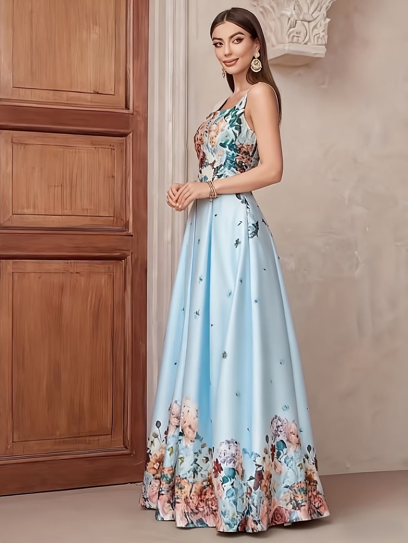 Women's Elegant Floral Print Evening Maxi Dress