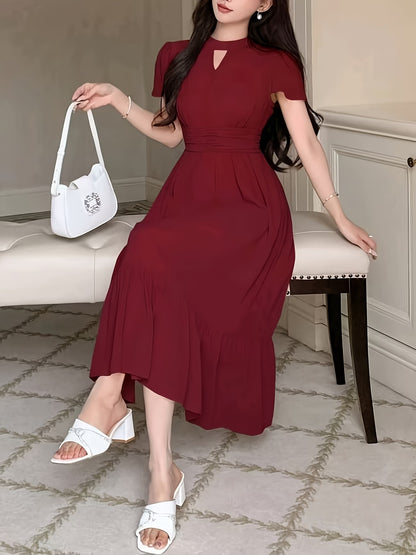 Women's Elegant Pleated Waist Ruffle Hem Maxi Dress
