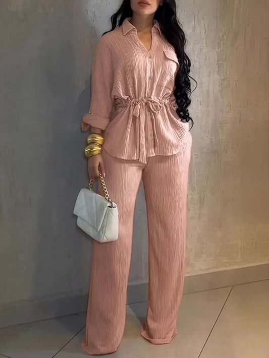 Chic Drawstring Wide-Leg Co-Ord Set