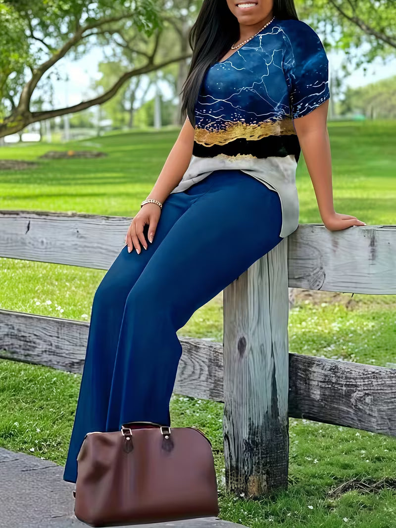LuxePrint V-Neck Co-Ord Set
