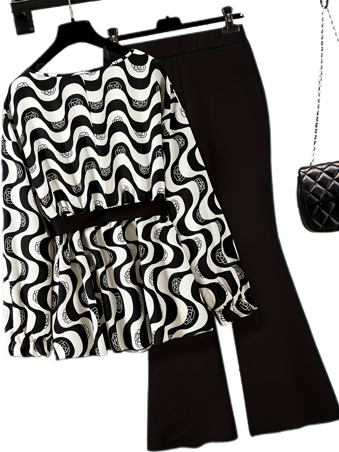 Women's Elegant Waist-Tied Top & Flared Pants Two-Piece Set