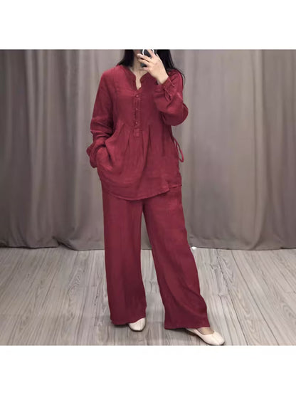 Plus Size Long Sleeve Top & Wide Leg Pants Set
