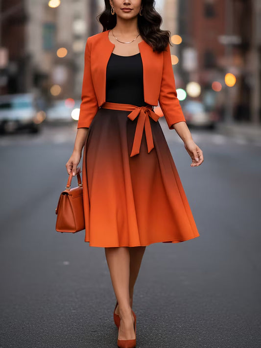 Women’s Gradient Dress with Cardigan Two-Piece Set