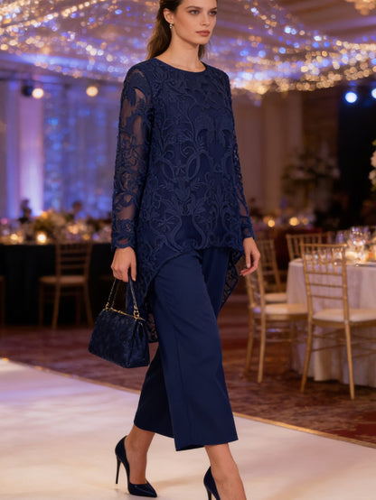Elegant Lace Chiffon Pantsuit