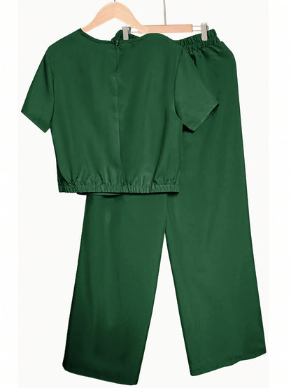Women's Solid Color Short Sleeve Top & Wide-Leg Pants Co-Ord Set