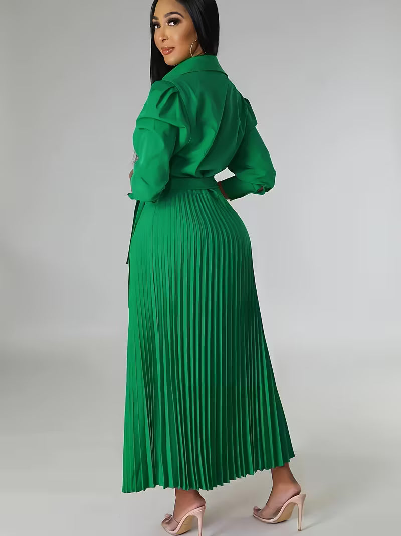 Women’s High-Waisted Polo Collar Dress | Casual Pleated Comfort Dress for Daily Wear