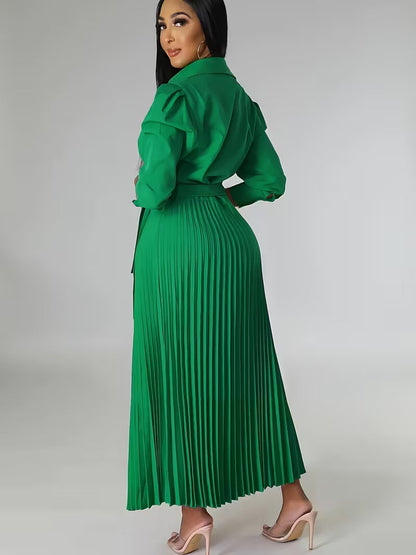 Women’s High-Waisted Polo Collar Dress | Casual Pleated Comfort Dress for Daily Wear