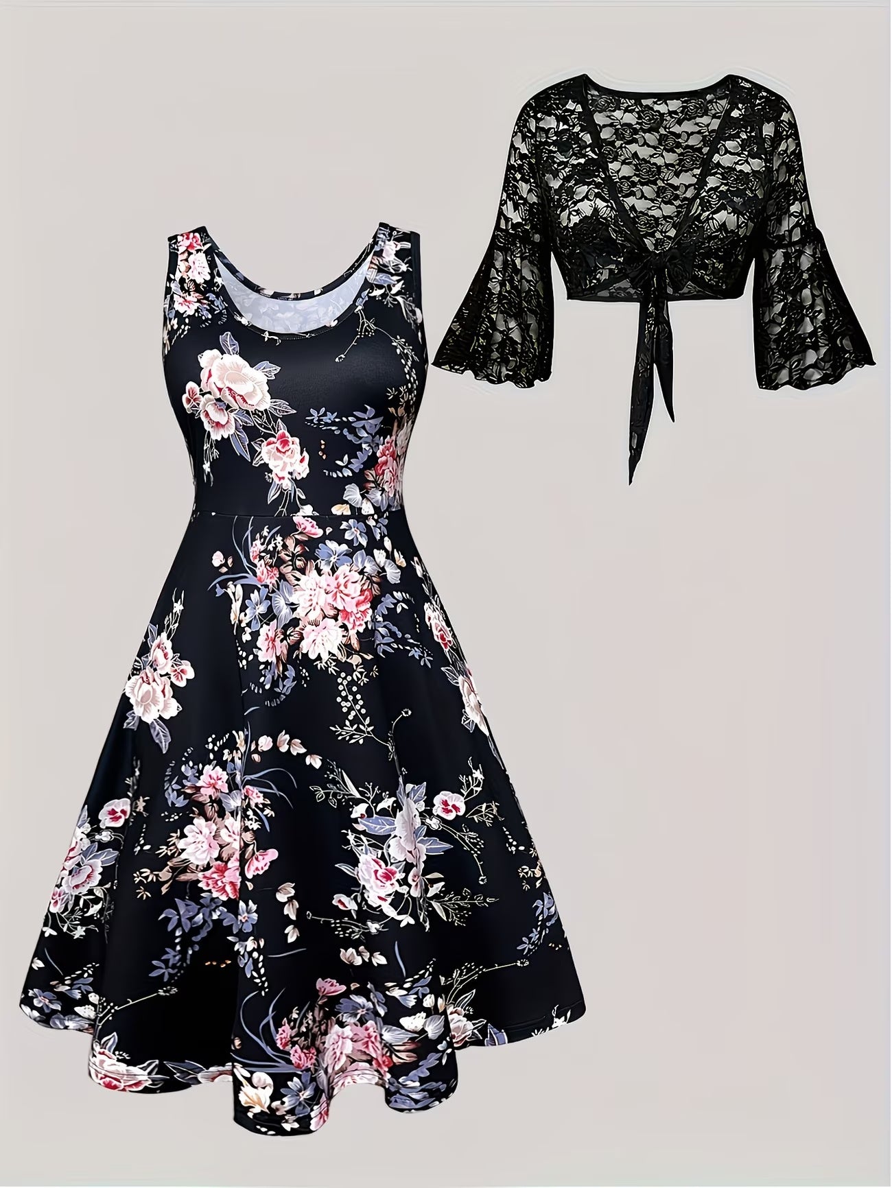 Women's Floral Halter Dress & Cardigan Set