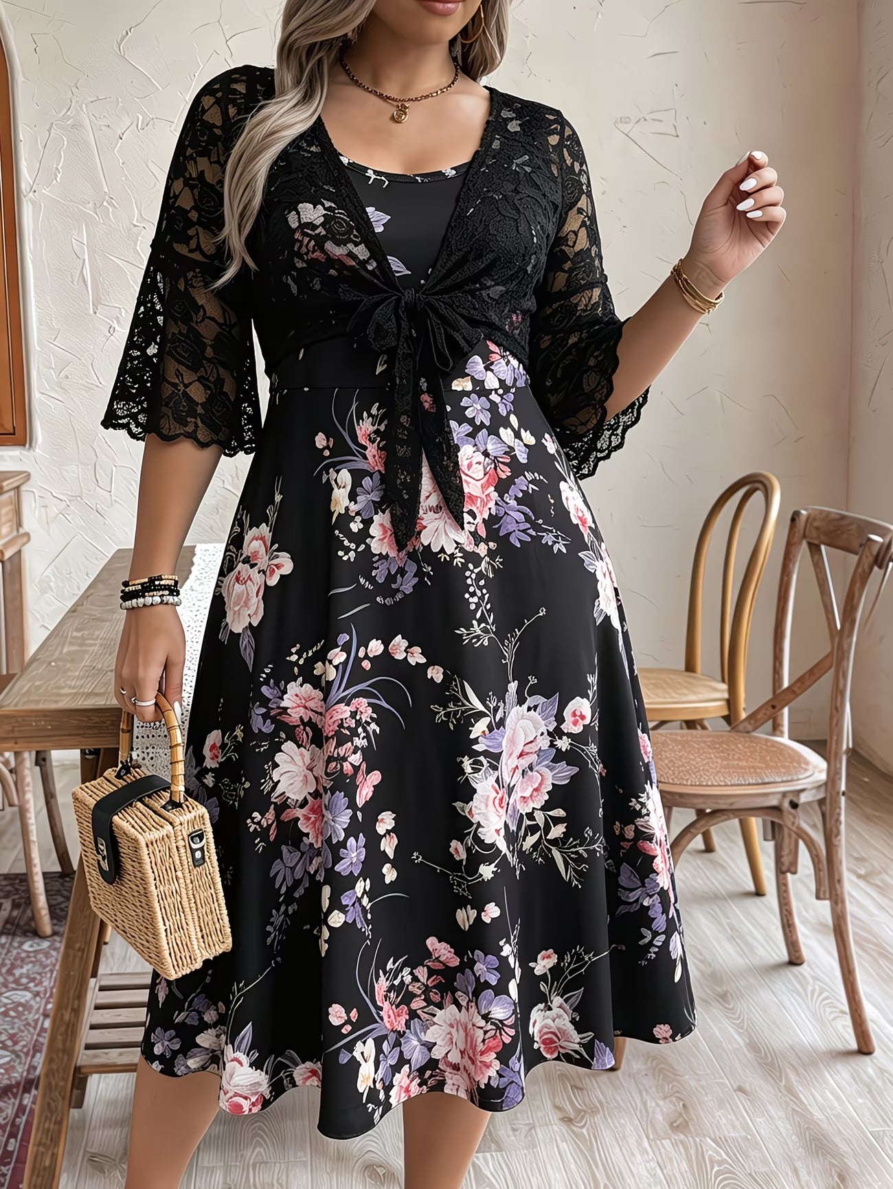 Women's Floral Halter Dress & Cardigan Set