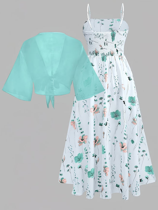 Women's Floral Halter Dress & Cardigan Set