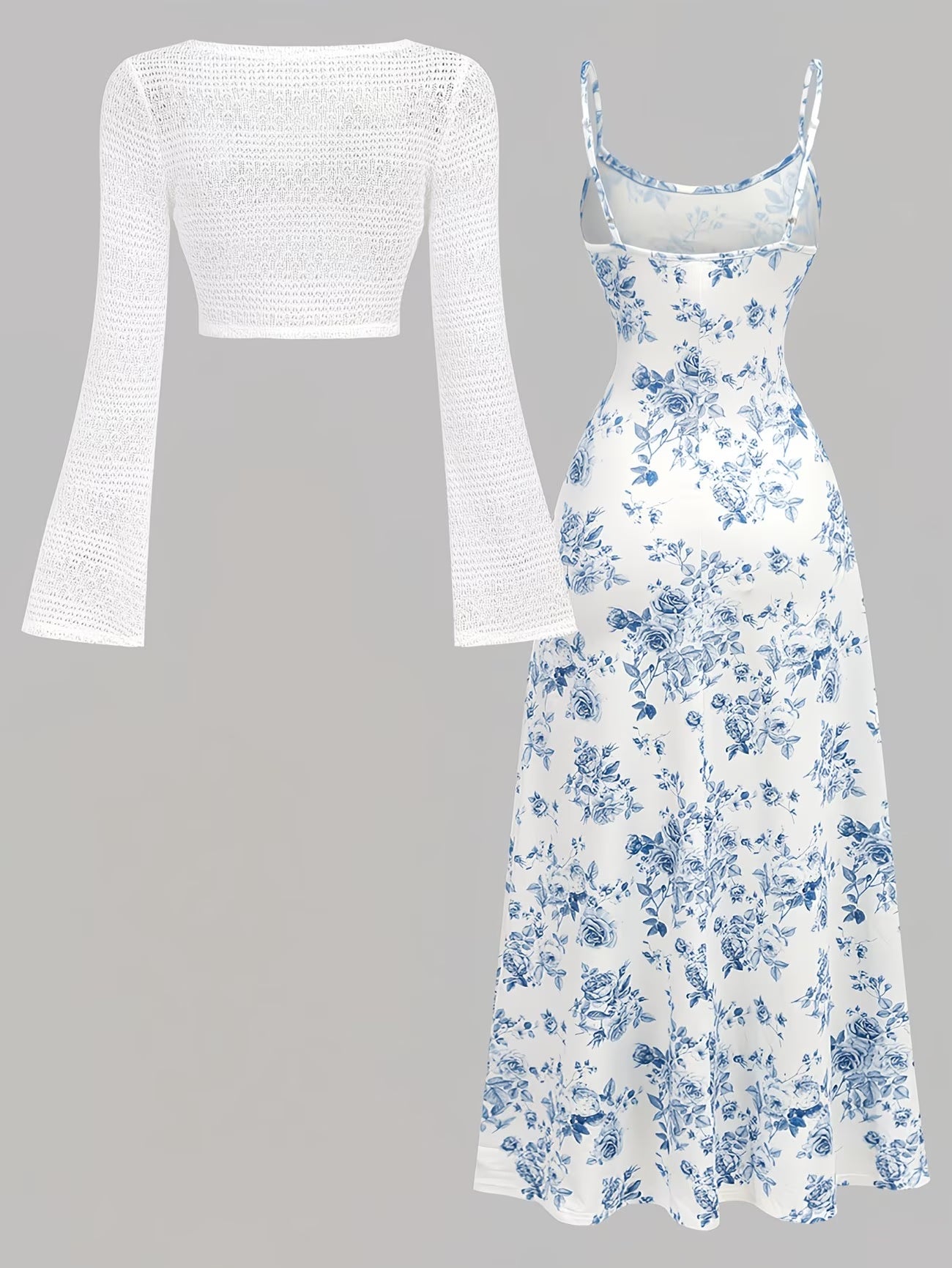 Women's Floral Halter Dress & Cardigan Set