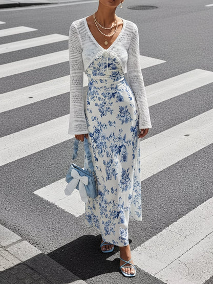 Women's Floral Halter Dress & Cardigan Set