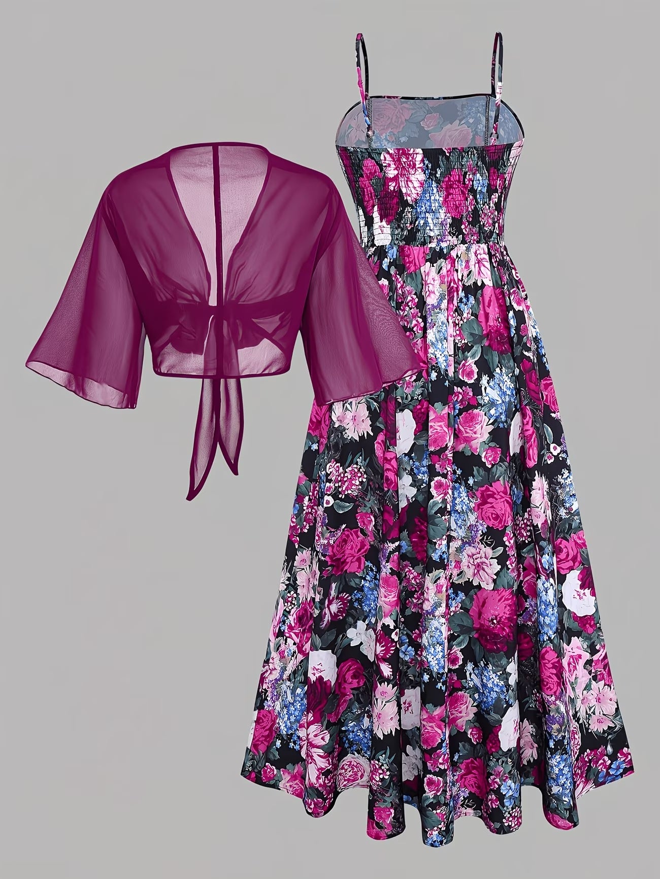 Women's Floral Halter Dress & Cardigan Set
