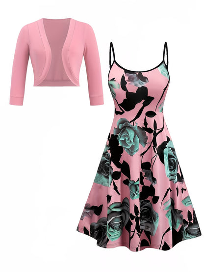 Women's Floral Halter Dress & Cardigan Set