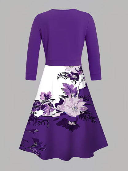 Blooming Grace Women's Floral Tie-Waist Dress with Matching Cardigan