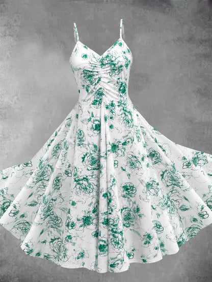 Blooming Grace Women's Floral Tie-Waist Dress with Matching Cardigan
