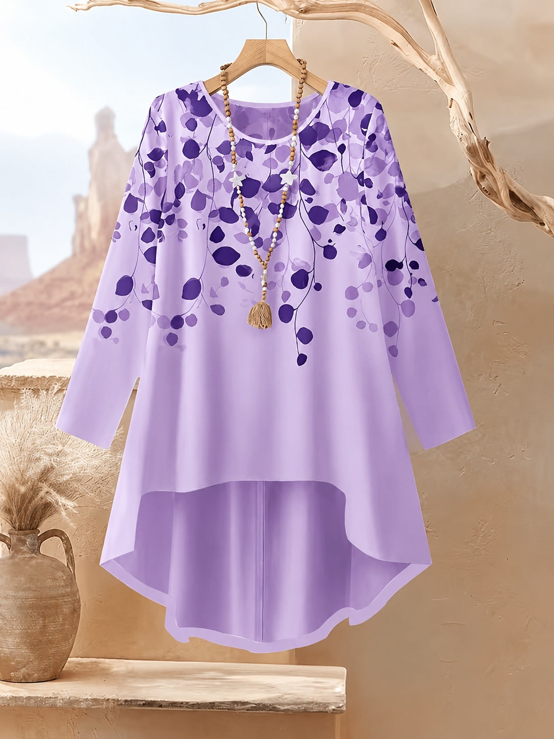 Women's Plus Size Leaf Print Top & Wide-Leg Pants Set