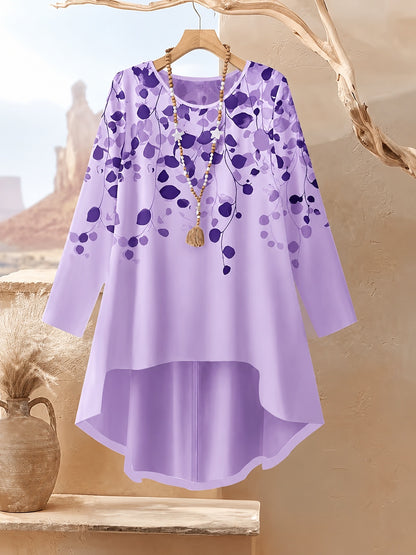 Women's Plus Size Leaf Print Top & Wide-Leg Pants Set